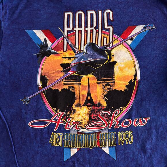 1995 Paris Air Show T-Shirt Mens Large Blue Tie Dye Single Stitch Vtg 90s MINT - Picture 5 of 9
